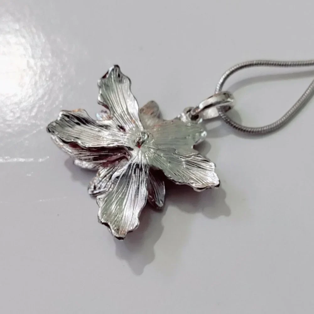 4/$20Red Glitter Poinsettia Pendant Choker Necklace Silver Snake Chain Christmas
